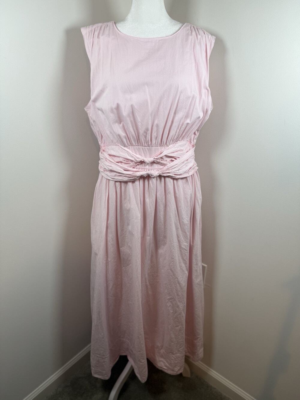 LÉA Women’s Midi Dress Size Large Pink 100% Cotton LEA Designer Short Sleeve